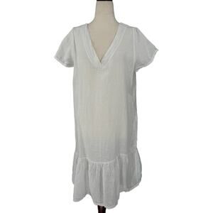Italian 100% Linen Shirt Dress Womens Oversized‎ MED White Lagenlook Cottagecore